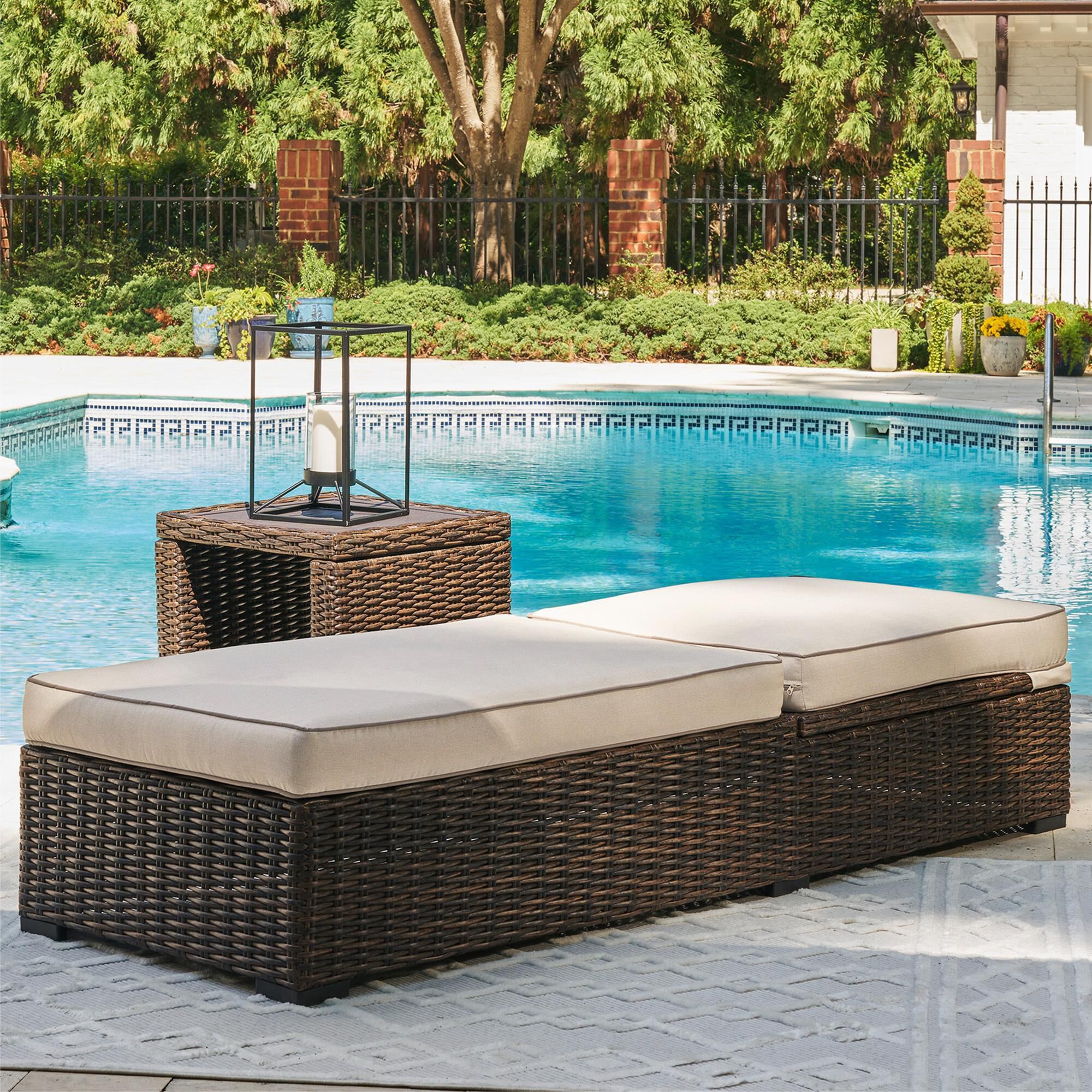 Signature Design by Ashley Coastline Bay Outdoor Chaise Lounge with Cushion in Brown NFM