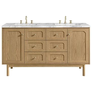 James Martin Vanities Laurent 60" Double Bathroom Vanity in Light Natural Oak with 3 cm Carrara White Marble Top and Rectangular Sinks, , large
