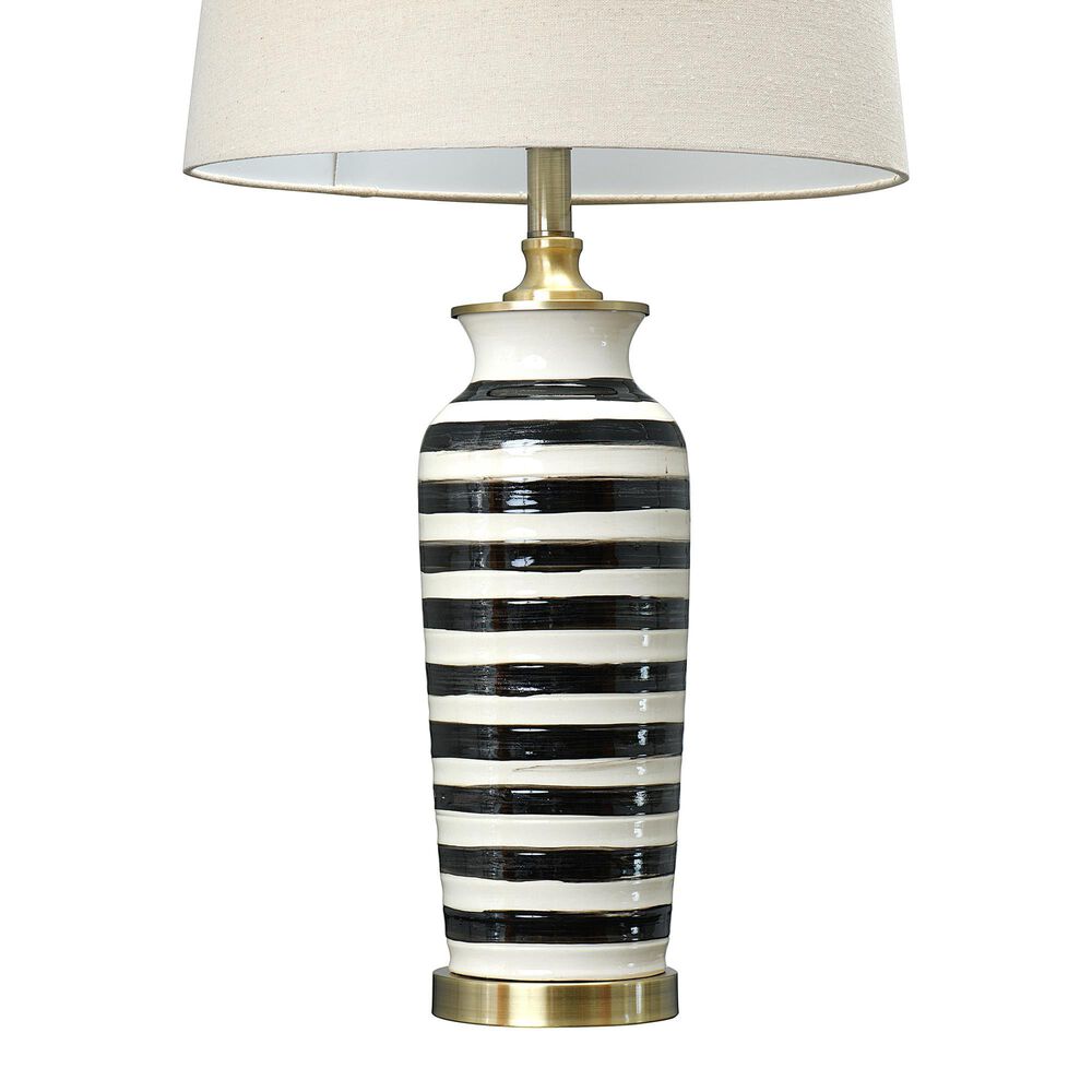 Creative Coop Striped Ceramic Table Lamp in Black, White and Brushed Gold, , large