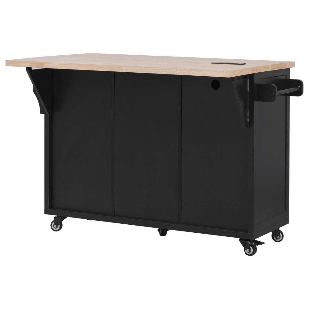HOMLUX 56.5'' Kitchen Island with Drop Leaf in Black and Natural, , large