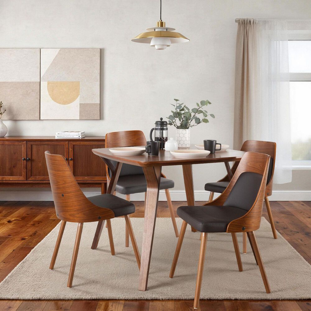 LumiSource Anabelle Side Chair with Brown Faux Leather Cushion in Walnut (Set of 2), , large