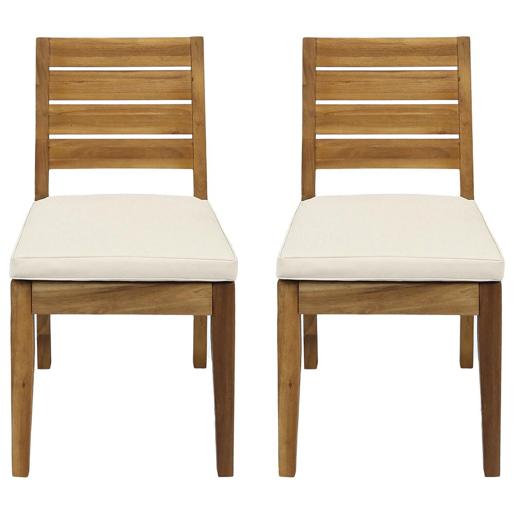 Hearth and Haven Outdoor Armless Dining Chair with Natural Frame in Beige (Set of 2), , large
