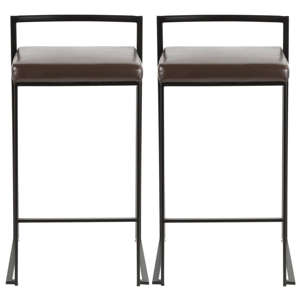 Lumisource Fuji Stackable Counter Stool with Brown Faux Leather Cushion in Black &#40;Set of 2&#41;, , large
