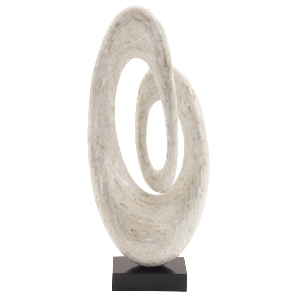 Maple and Jade 30" x 12" Abstract Mussel Shell Inlay Sculpture in White, , large