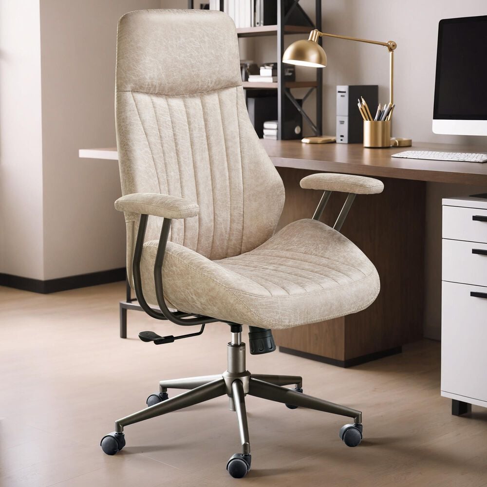 HOMLUX High Back Ergonomic Office Chair with Suede Leather in Beige, , large