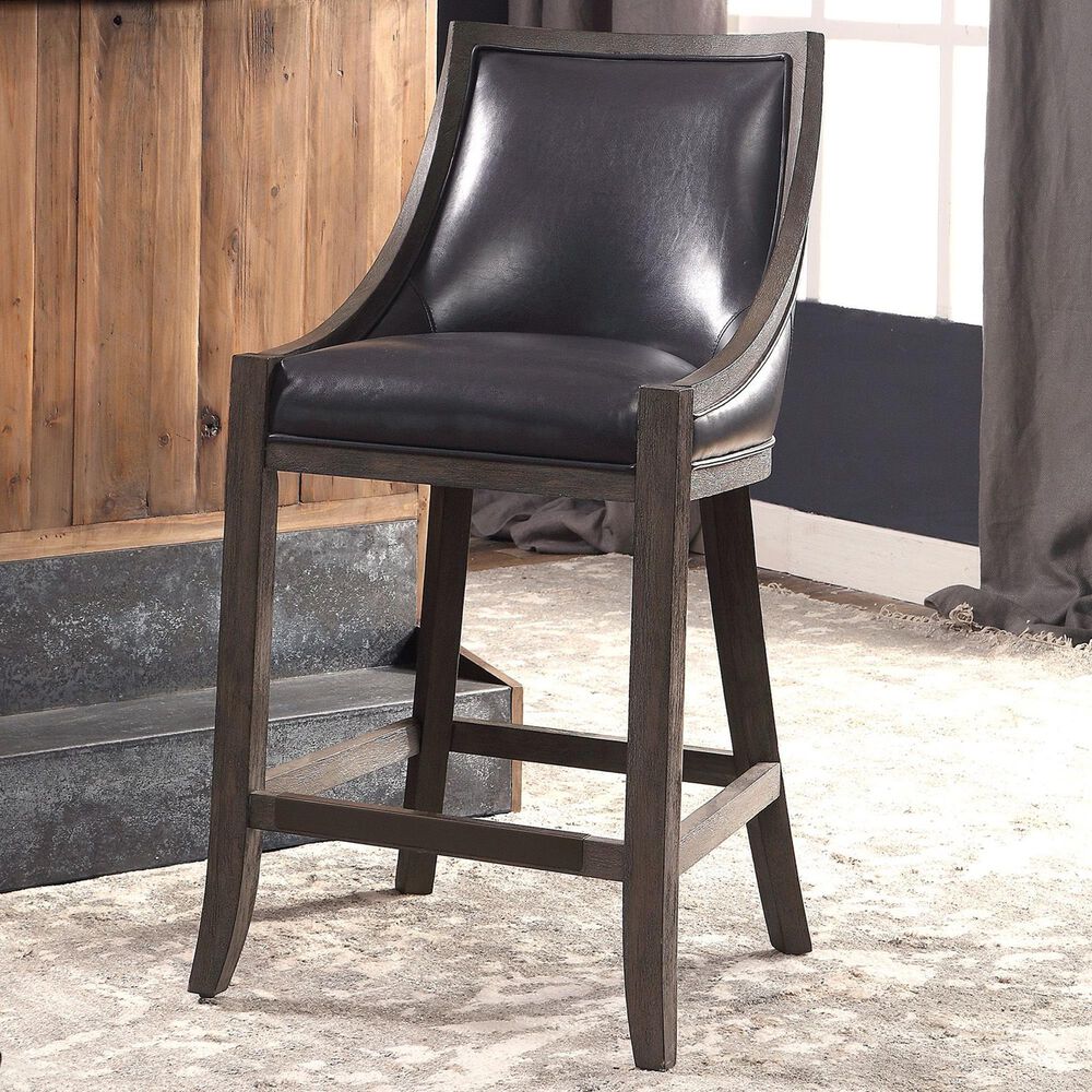 Uttermost Elowen 26" Counter Stool in Black with Dark wood, , large
