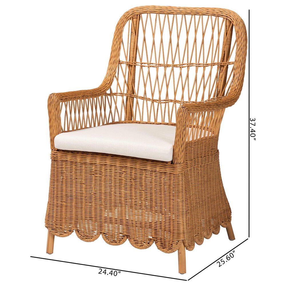 Baxton Studio Teresa Arm Chair with Light Honey Rattan in White, , large