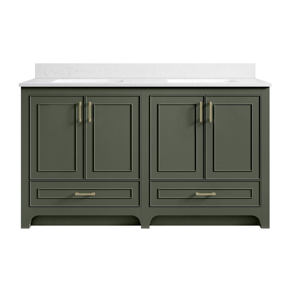 37B Lucerne 60" Double Bathroom Vanity in Deep Olive Green with Marble Top and Backsplash, , large