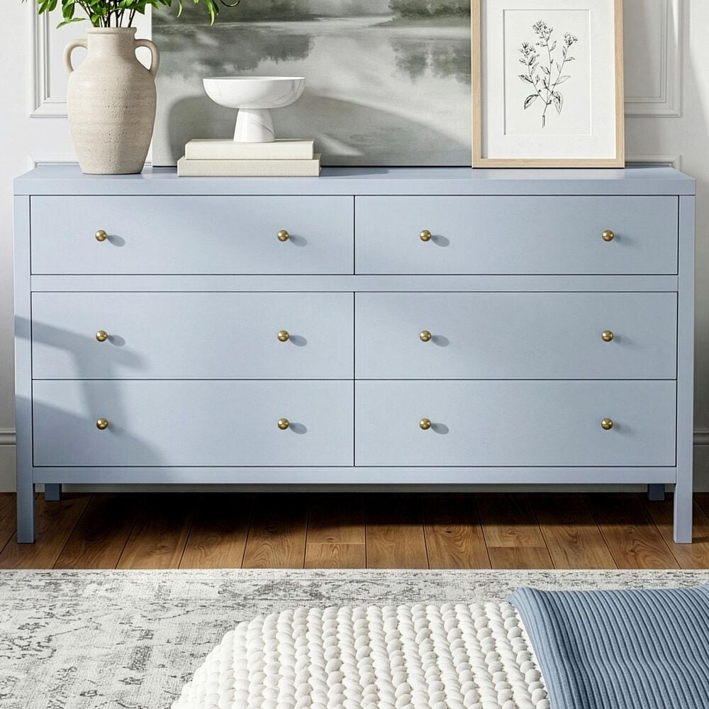 light blue grey dresser Butler Specialty Company Nora 6-Drawer in Lily driftway dresser