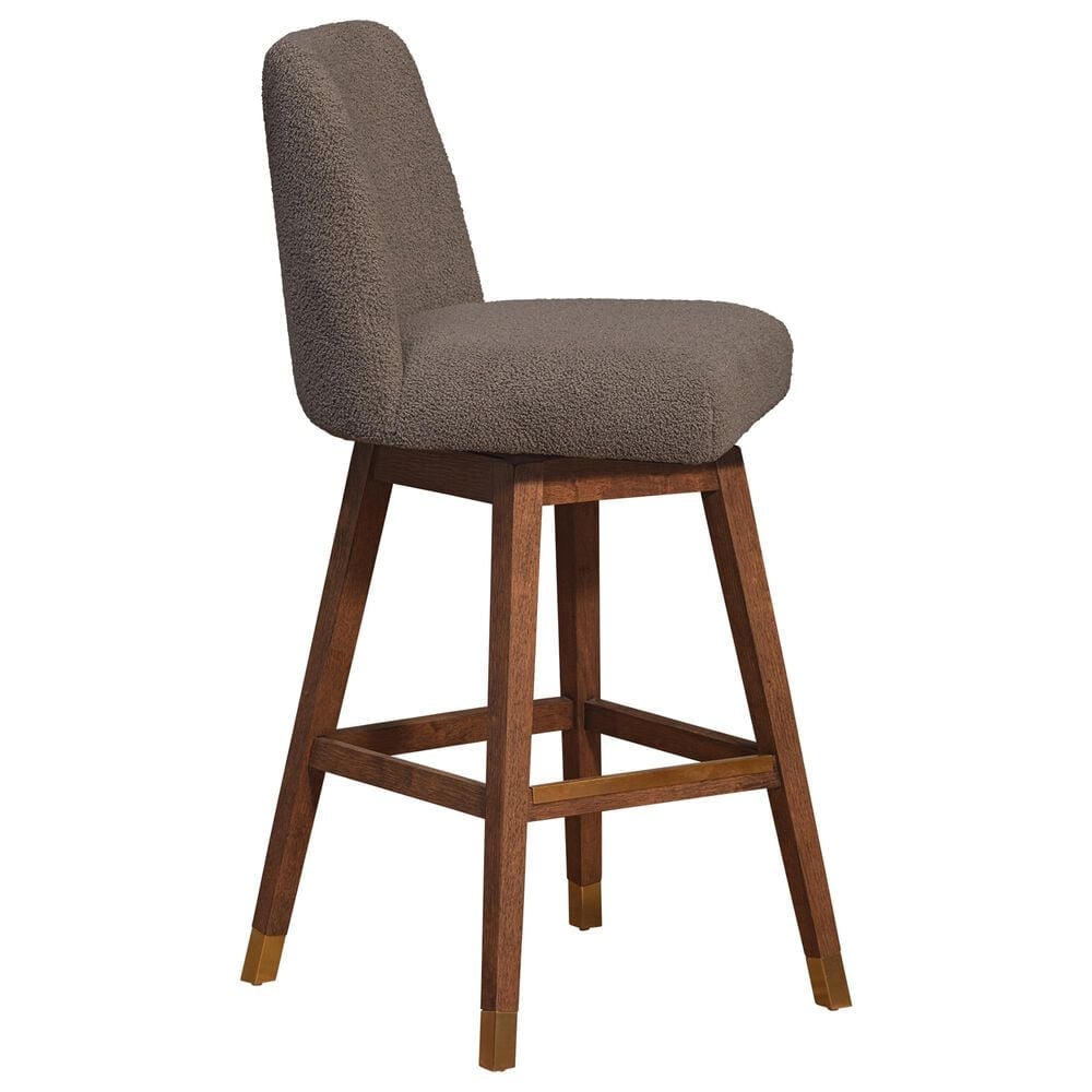 Blue River Amalie Swivel Barstool Stool with Taupe Boucle Cushion in Brown Oak, , large