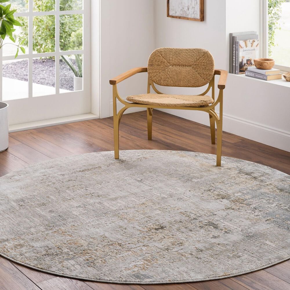 Surya Brunswick Light Gray, Cream, Charcoal, Light Brown, Medium Brown and Mustard 6&#39;7&quot; Round Area Rug, , large
