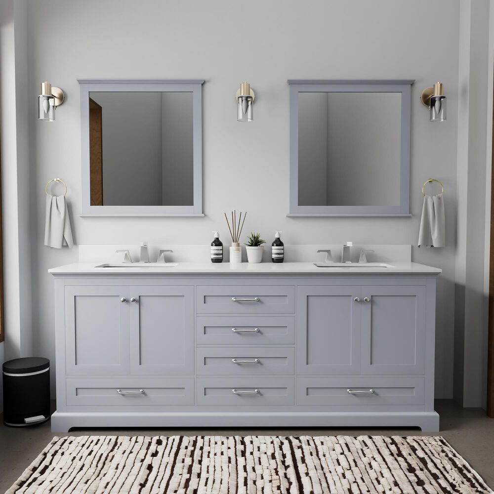 Lexora Home Dukes 80" Double Bathroom Vanity in Dark Grey with 2 cm White Cultured Marble Top and Rectangular Sinks, , large