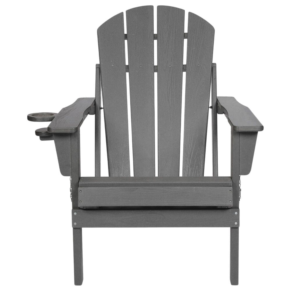 Hearth and Haven 34" Outdoor Folding Adirondack Chair with Cup Holder in Gray, , large
