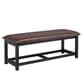 Linden Boulevard Modern Farmhouse Brown Wood and Black Faux Leather Bench, , large