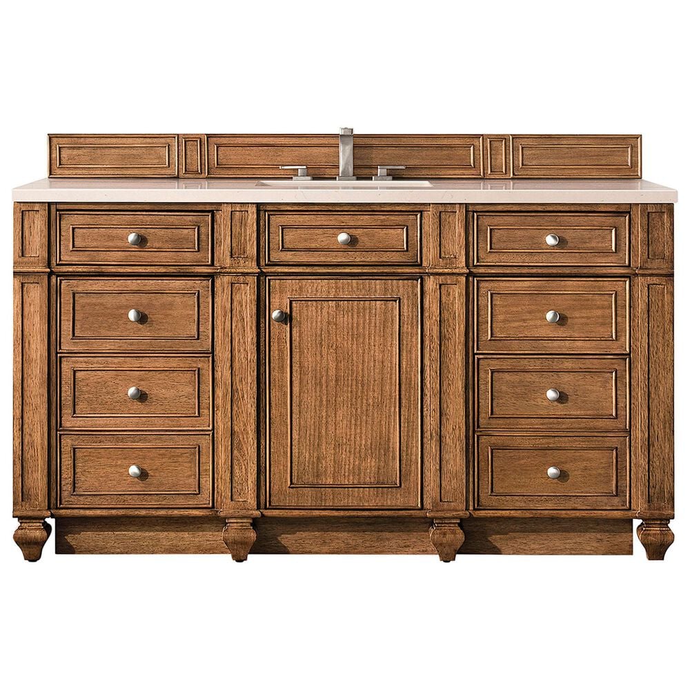 James Martin Vanities Bristol 60" Single Bathroom Vanity in Saddle Brown with 3 cm Eternal Marfil Quartz Top and Rectangular Sink, , large