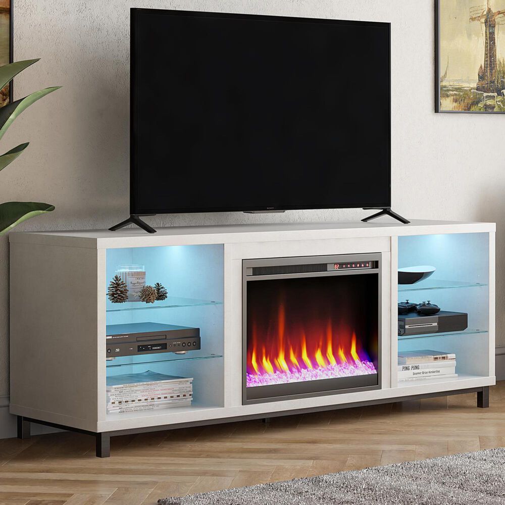 DHP Lumina 65&quot; TV Stand with Electric Fireplace in Plaster, , large
