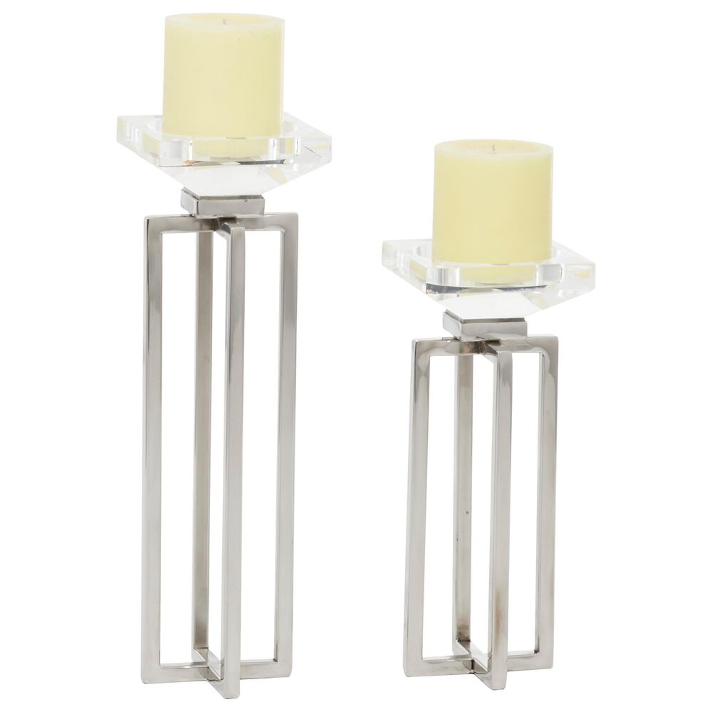 Maple and Jade 13&quot; Glam Candle Holder with Rectangular Frame in Silver &#40;Set of 2&#41;, , large