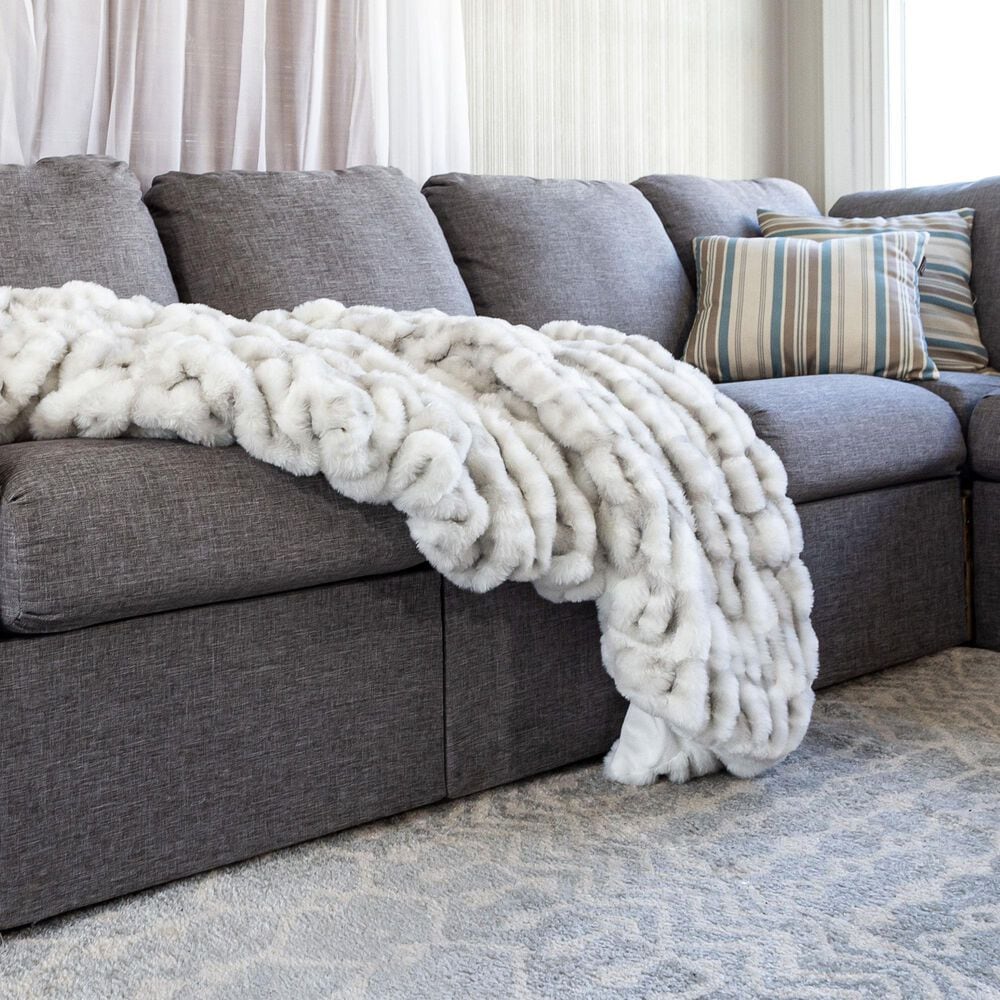 Timberlake 60" x 80" Ruched Faux Fur Throw Blanket in Gray, , large