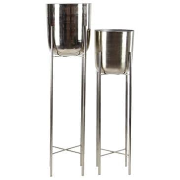 Maple and Jade Dome Indoor/Outdoor Planter with Removable Stand in Polished Silver (Set of 2), , large