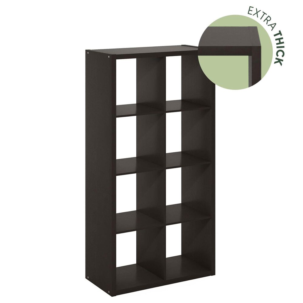 HOMLUX 8-Cube Reversible Open Back Bookshelf in Dark Oak, , large