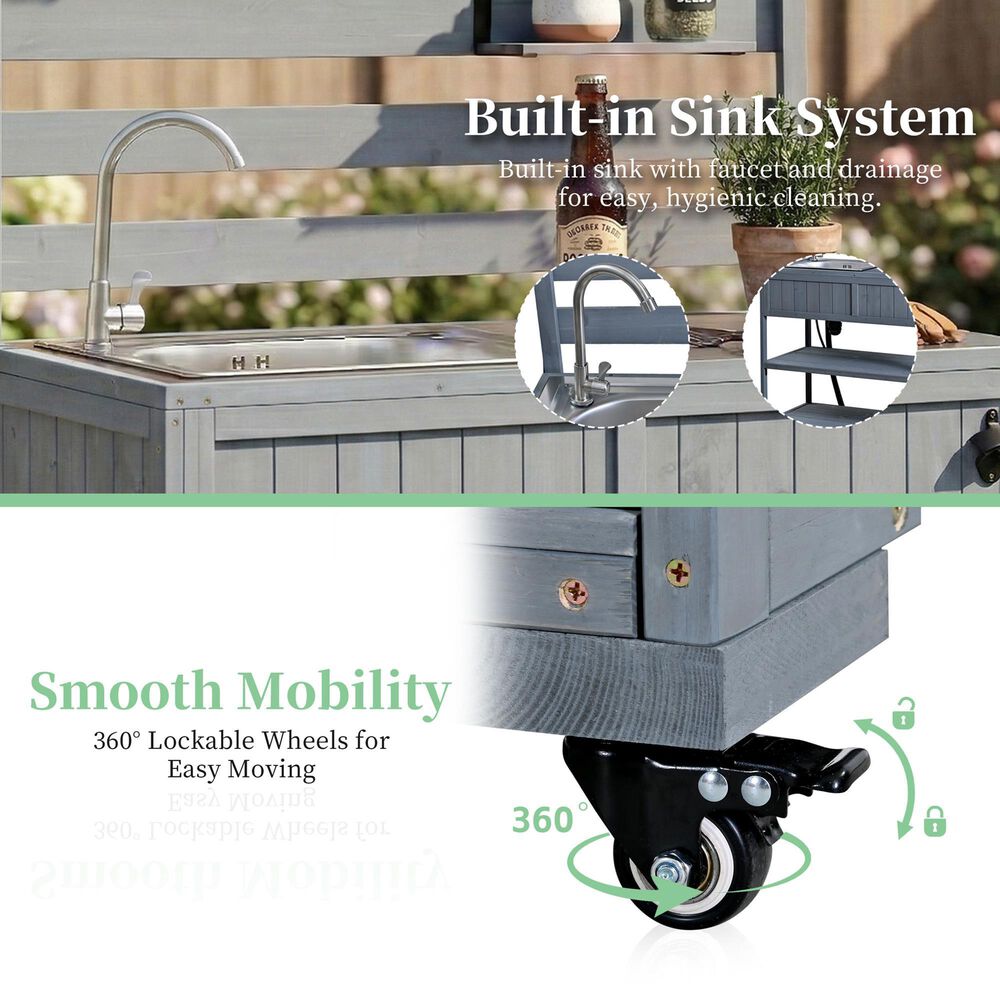 HOMLUX 41.7'' Outdoor Rolling Kitchen Island in Gray, , large