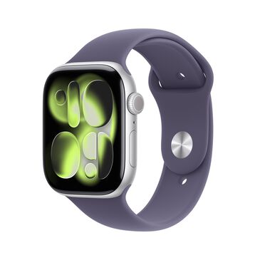 Apple Watch Series 11 (GPS) 46mm Silver Aluminum Case with Purple Fog Sport Band - M/L - Silver - (2025), , large