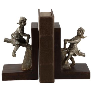 Maple and Jade Eclectic People Bookends in Tarnished Brown and Silver (Set of 2), , large