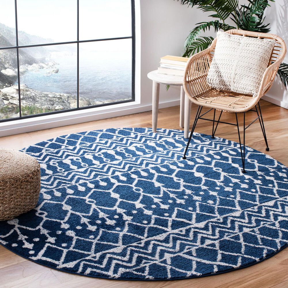 Safavieh Tulum TUL270 6&#39;7&quot; Round Navy and Ivory Area Rug, , large