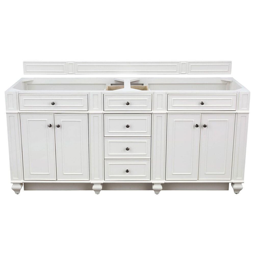 James Martin Vanities Bristol 72&quot; Double Bathroom Vanity in Bright White with 3 cm Carrara White Marble Top and Rectangular Sinks, , large