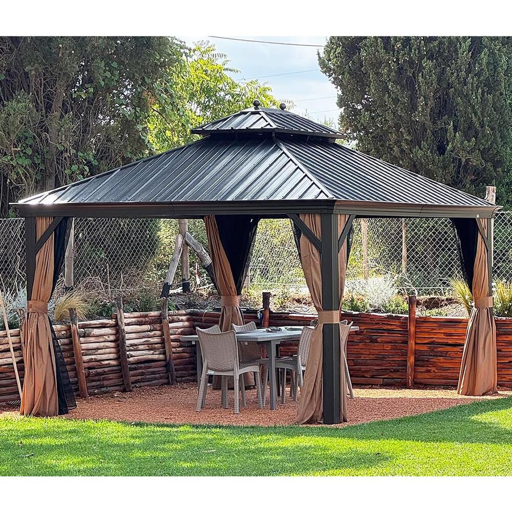 HOMLUX 12' x 14' Outdoor Hardtop Gazebo in Brown, , large