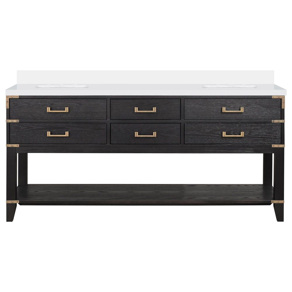 Lexora Home Norwalk 72&quot; Double Bathroom Vanity in Black Oak with White Quartz Top and Rectangular Sinks, , large