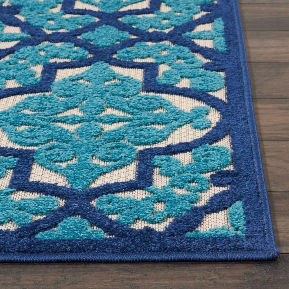 Nourison Aloha Geometric 5&#39;3&quot; x 7&#39;5&quot; Navy Indoor/Outdoor Area Rug, , large
