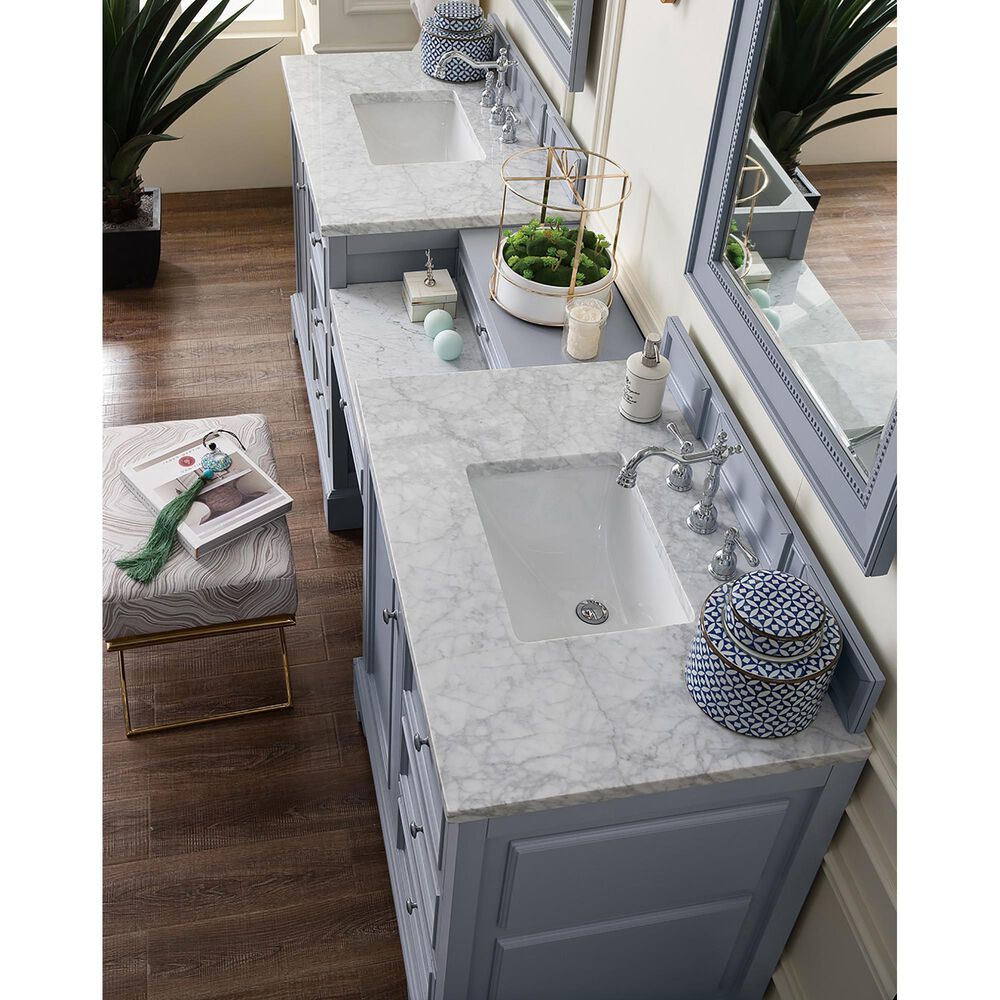 James Martin De Soto 94" Double Bathroom Vanity in Silver Gray with 3 cm Carrara White Marble Top, , large