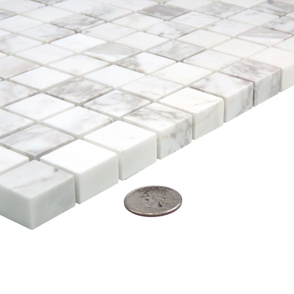 Emser Calacata Illusion 1" x 1" Square on 12" X 12" Honed Natural Stone Mosaic Sheet, , large