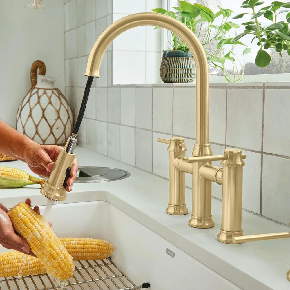 Blanco Empressa Pull-Down Bridge Faucet 1.5 GPM in Satin Gold, , large