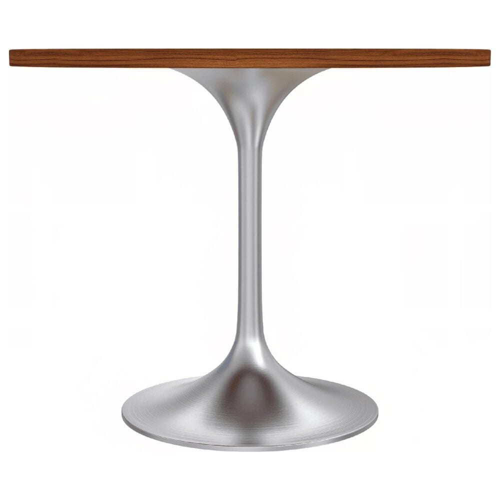 Leisuremod LeisureMod Verve Collection 36 Round Dining Table, Brushed Chrome Base with Cognac Brown MDF Top, , large