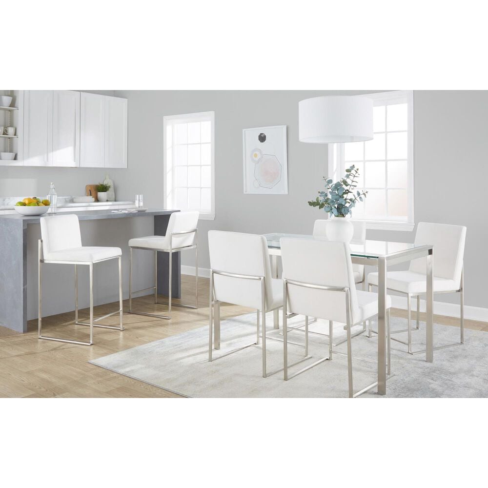 Lumisource Fuji Stackable Counter Stool with White Velvet Cushion in Brushed Stainless Steel &#40;Set of 2&#41;, , large