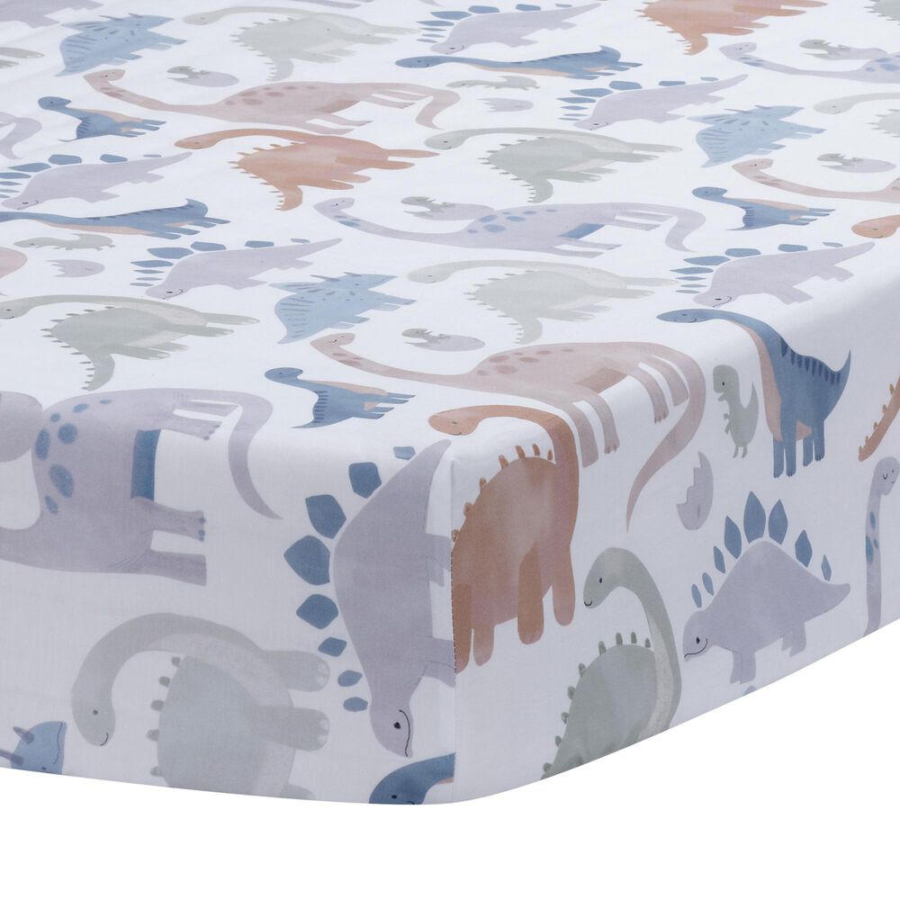 Lambs &amp; Ivy Dino-Might Fitted Crib Sheet in White, Gray and Blue, , large