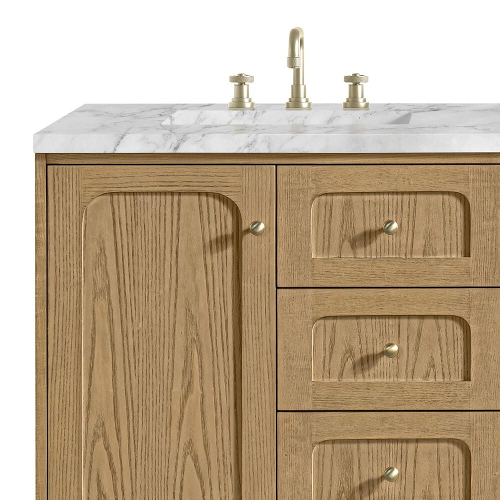 James Martin Vanities Laurent 60&quot; Double Bathroom Vanity in Light Natural Oak with 3 cm Carrara White Marble Top and Rectangular Sinks, , large