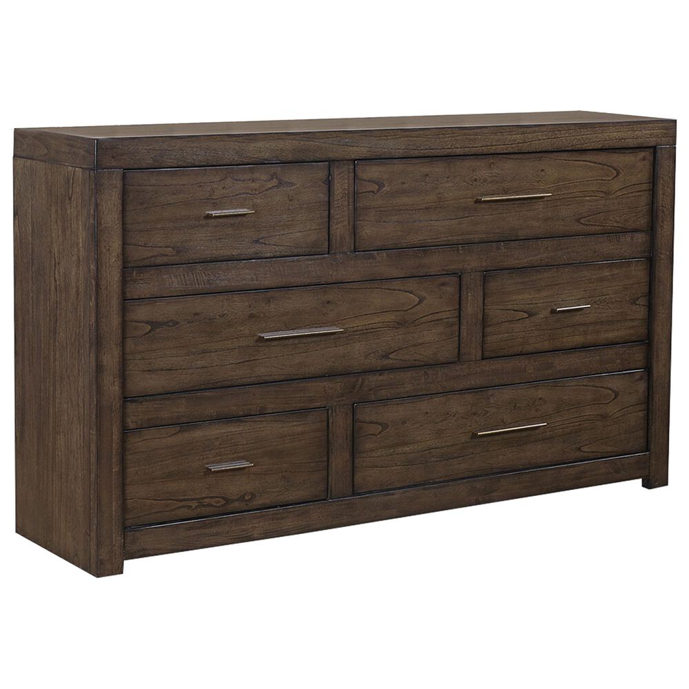 Riva Ridge Modern Loft 6 Drawer Dresser and Mirror in Brownstone, , large