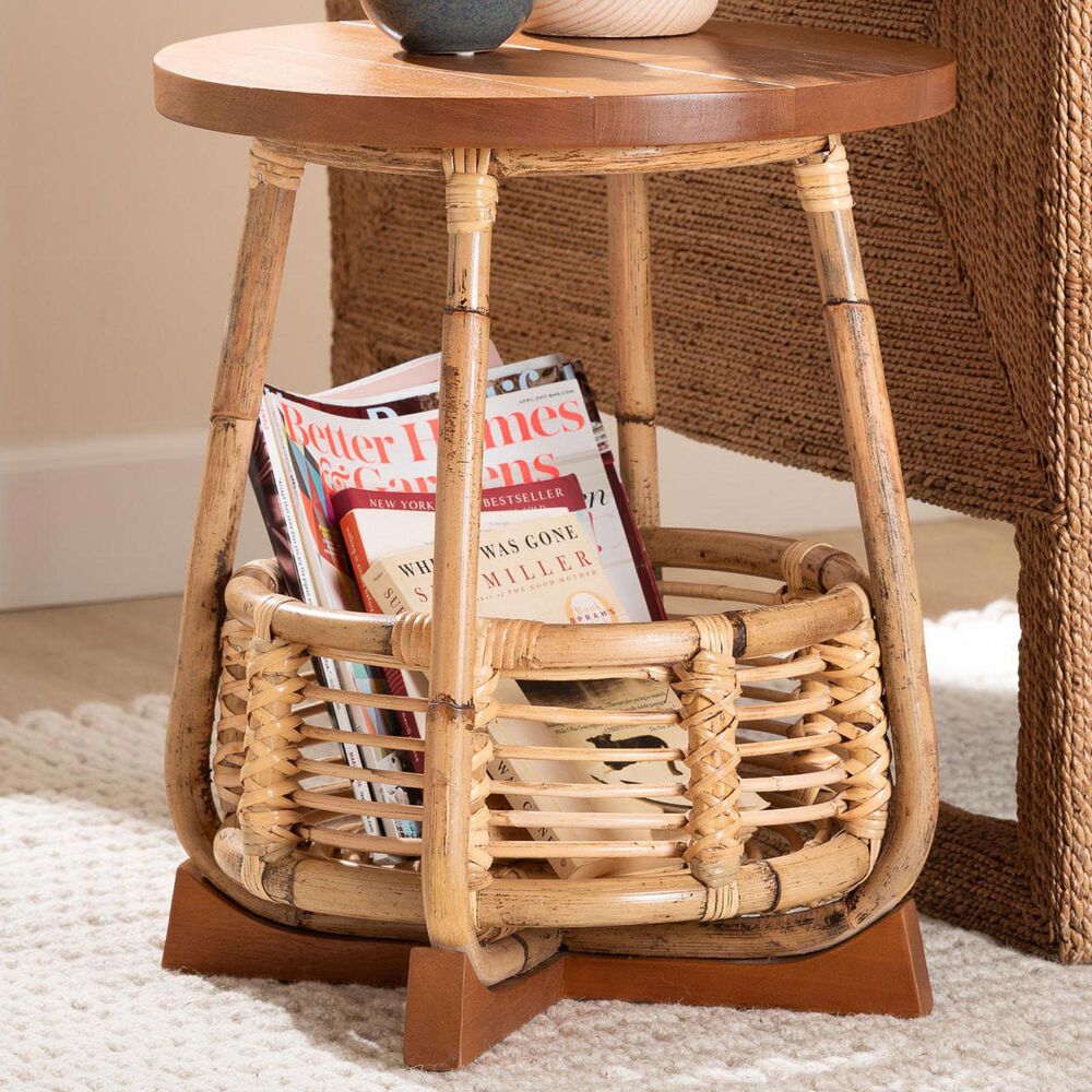 Baxton Studio Derenik Round End Table in Natural and Light Brown, , large