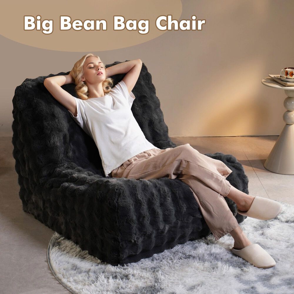 HOMLUX Togo Sofa Bean Bag Chair in Dark Grey, , large