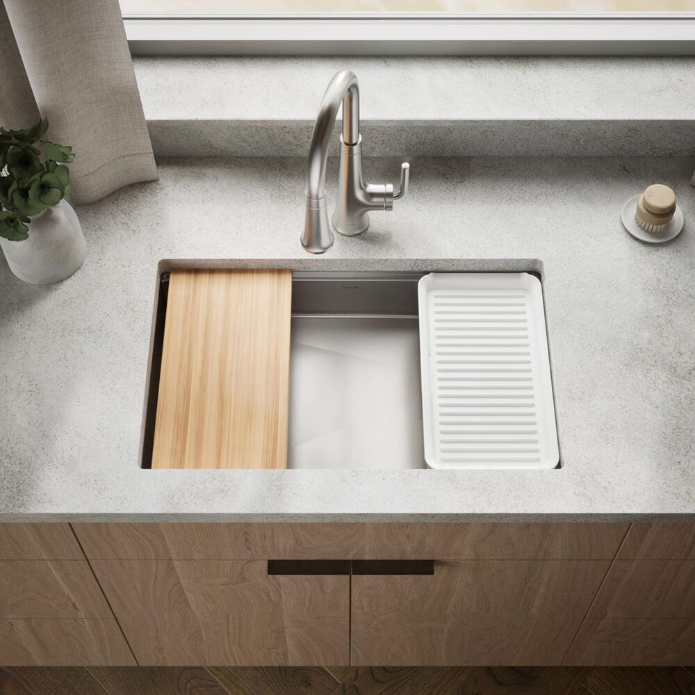 Kohler Strive 29" Undermount Single-Bowl Workstation Kitchen Sink in Stainless Steel, , large