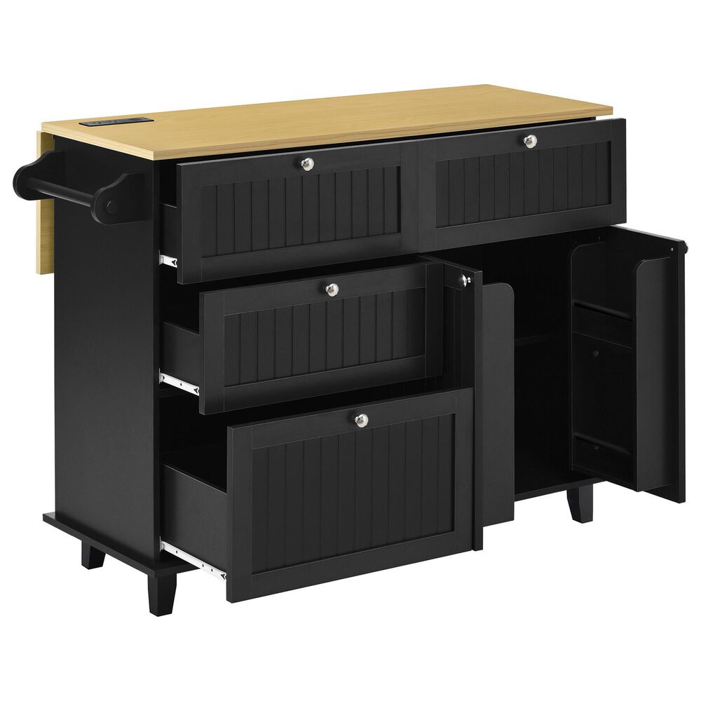 HOMLUX Farmhouse Kitchen Island with Drop Leaf and 2 Stools in Black, Natural and Rustic Brown, , large