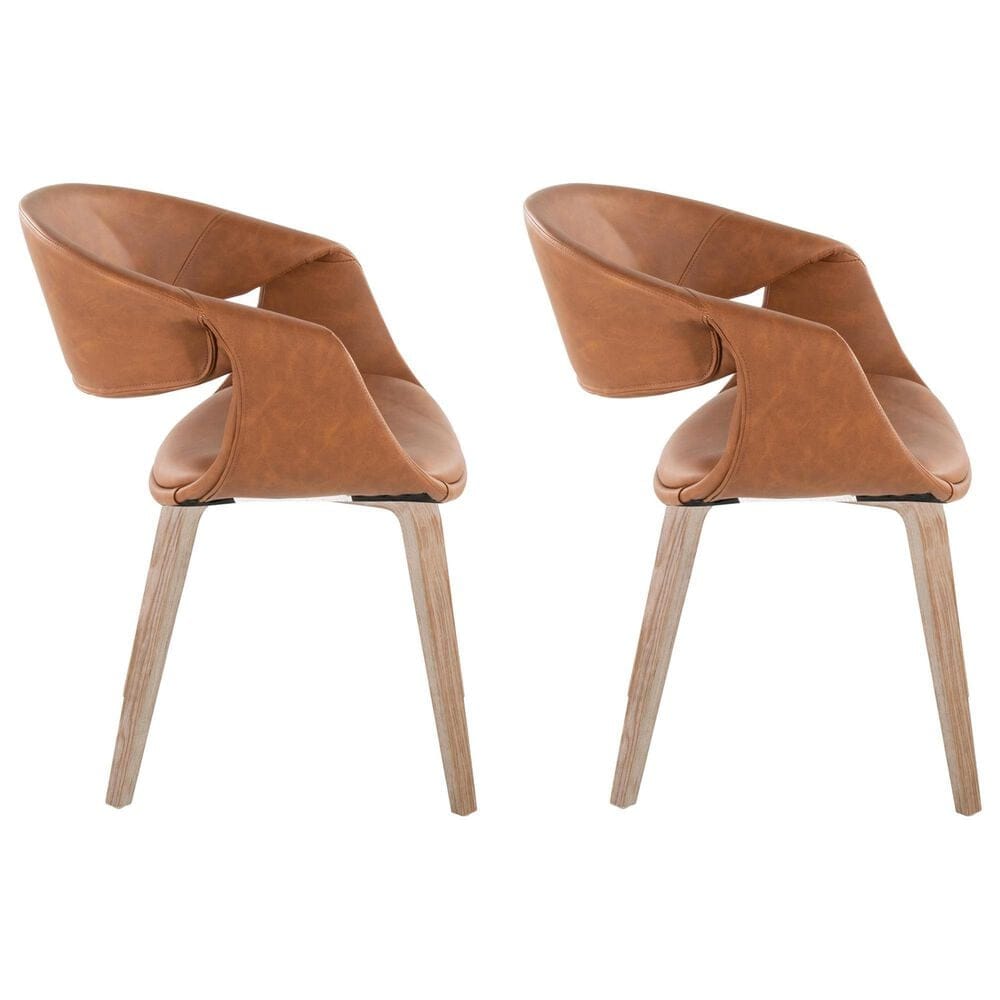 LumiSource Curvo Arm Chair with Camel Faux Leather Cushion in Whitewashed (Set of 2), , large