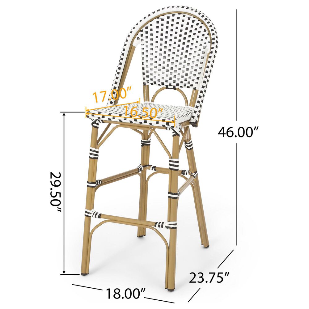 Hearth and Haven Outdoor Wicker French Barstool with Brown Aluminum Frame in White (Set of 2), , large