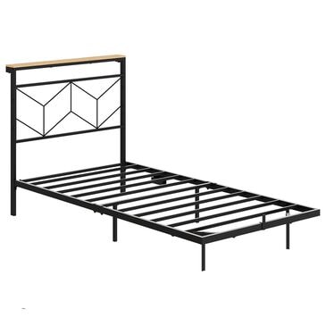Homlux Twin Floating Bed Frame with LED Headboard and Charging Station in Black, , large