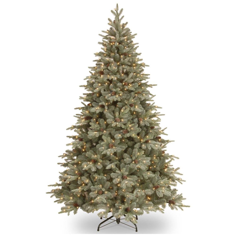 National Tree 7.5" Feel Real Frost Arctic Spruce Hinged Tree with Cones and 750 White Lights, , large