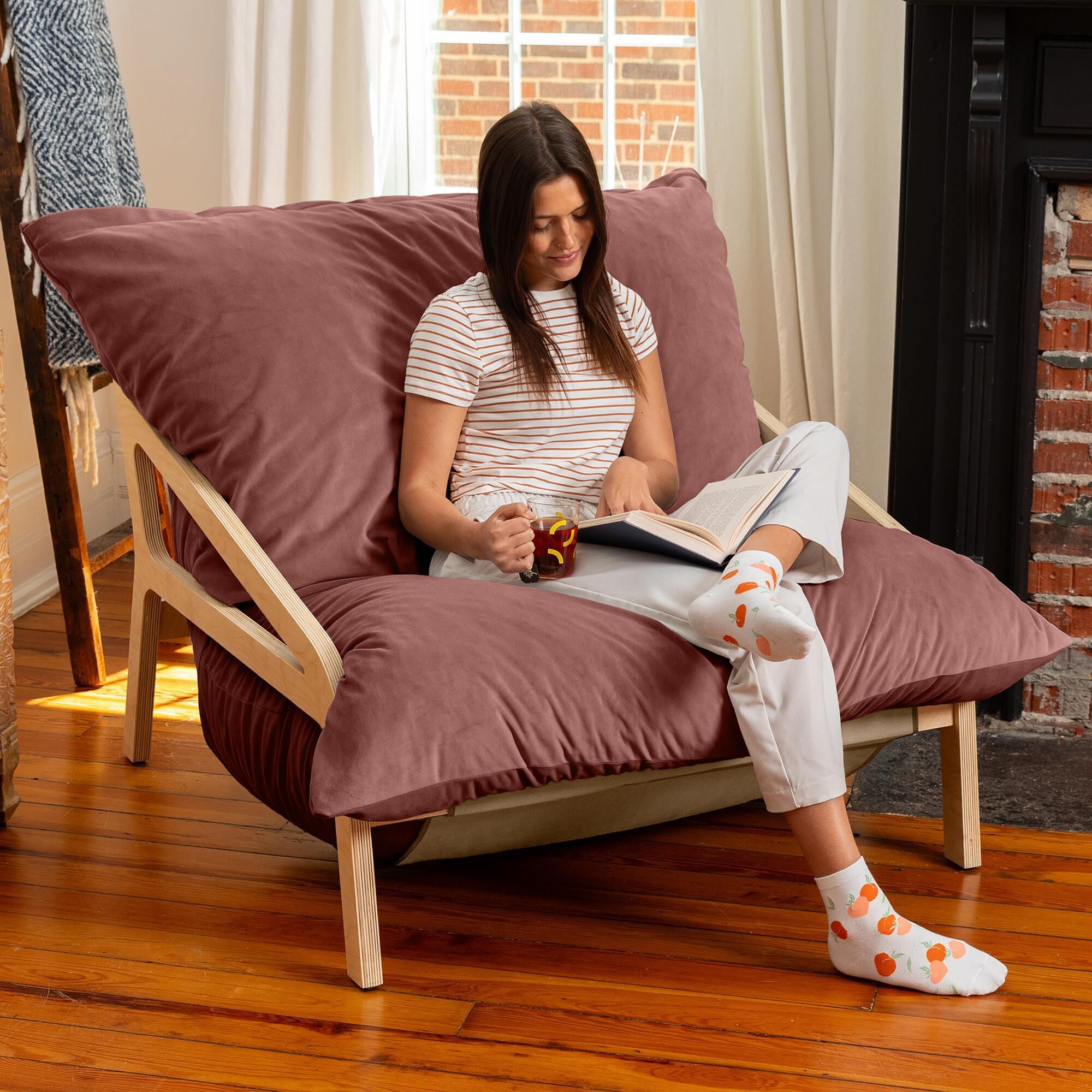 Jaxx Saxx Lush Velvet Bean Bag Lounge Chair in Mauve