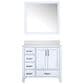 Lexora Home Jacques 36" Right Offset Single Bathroom Vanity in Distressed Grey with 2 cm White Quartz Top, Rectangular Sink and 34" Mirror, , large